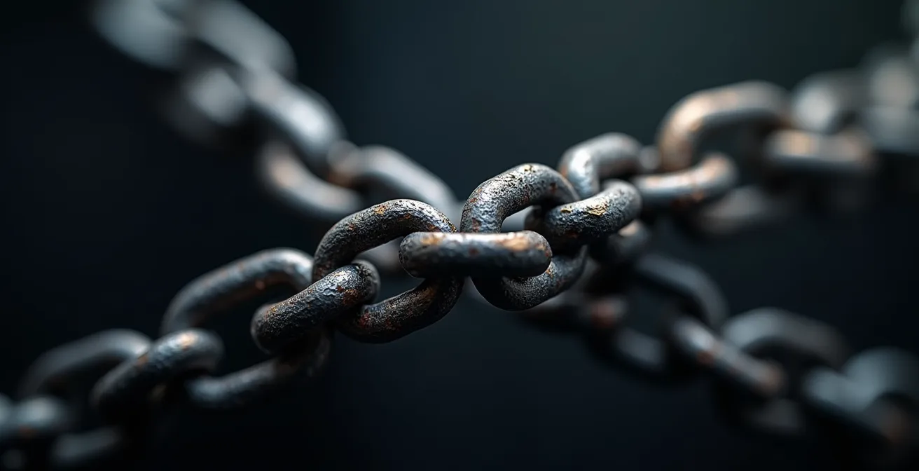 Détail macro des maillons de chaîne interconnectés symbolisant le partenariat stratégique en logistique