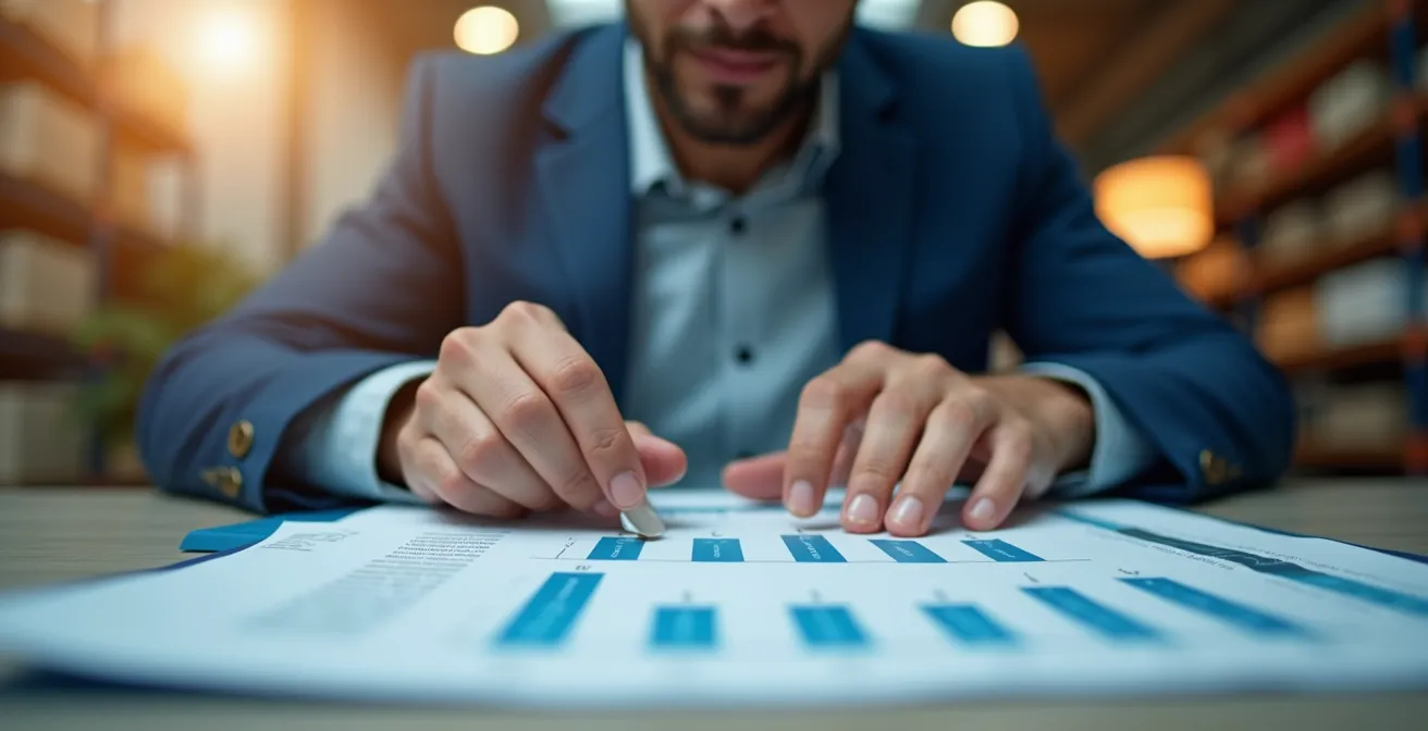 Expert en logistique examinant des documents d'évaluation des risques de transport lors d'une consultation client