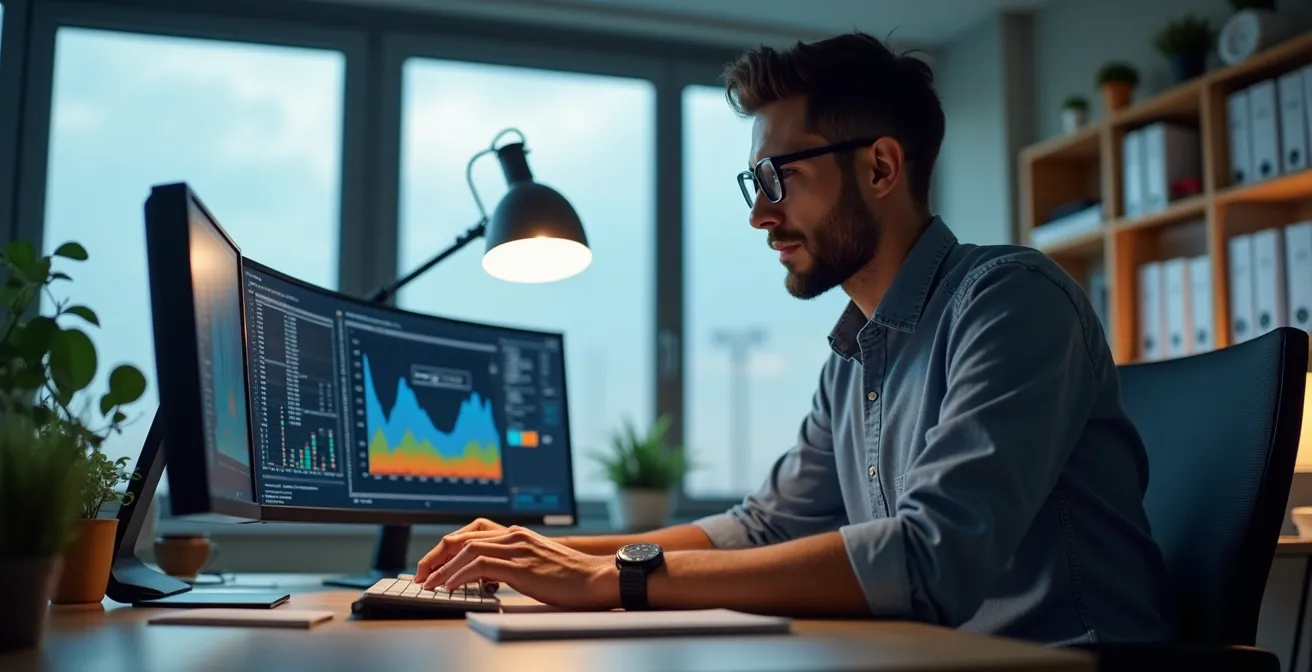 Spécialiste en logistique analysant des opérations de transport complexes avec concentration stratégique